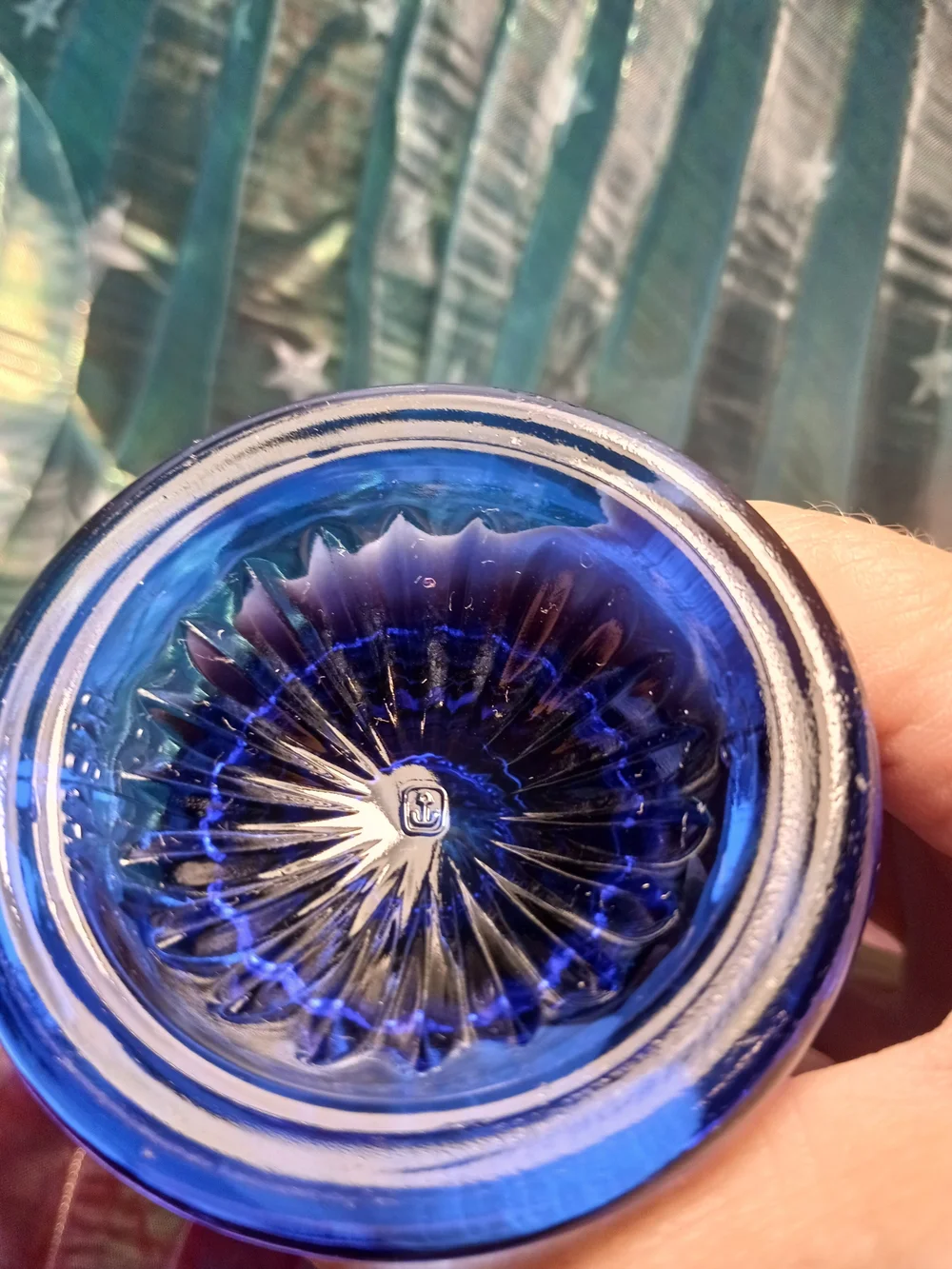 Vintage Anchor Hocking Blue Glass Pedestal Mug